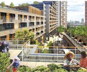A rendering of green mixed income mixed use project in the South Bronx